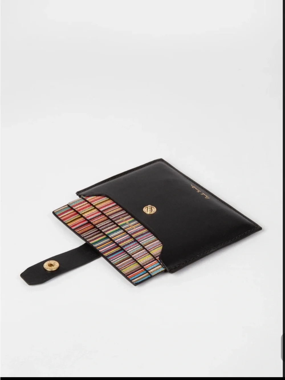 Paul Smith Black Leather Credit Hard Holder With ‘Signature Stripe’ Pull Out